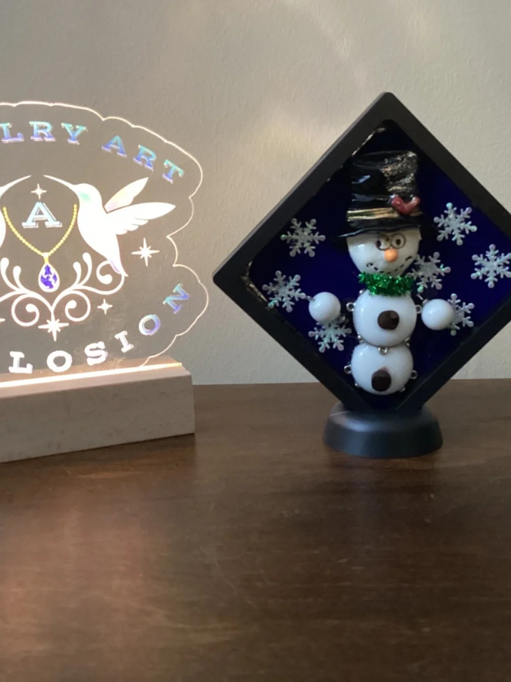 Christmas Jewelry art snowman up-cycled angels hearts stars silvertone frame